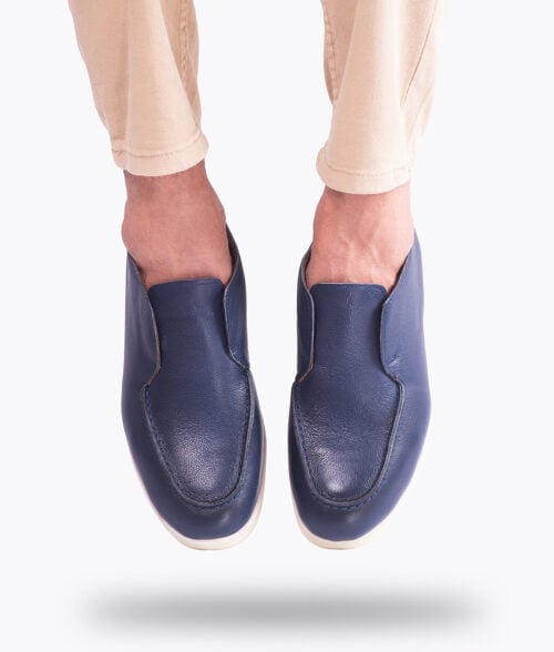 Men's Blue Leather Black Slip-on Boots