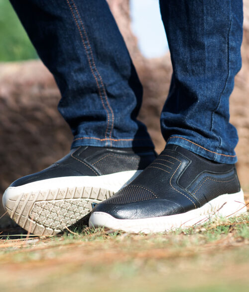 Men's Blue Leather Black Slip-on Shoes