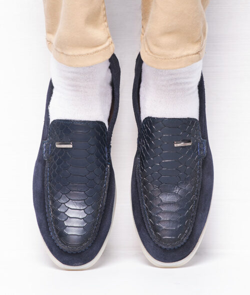 Crocodile Mens Blue Suede Leather Loafer