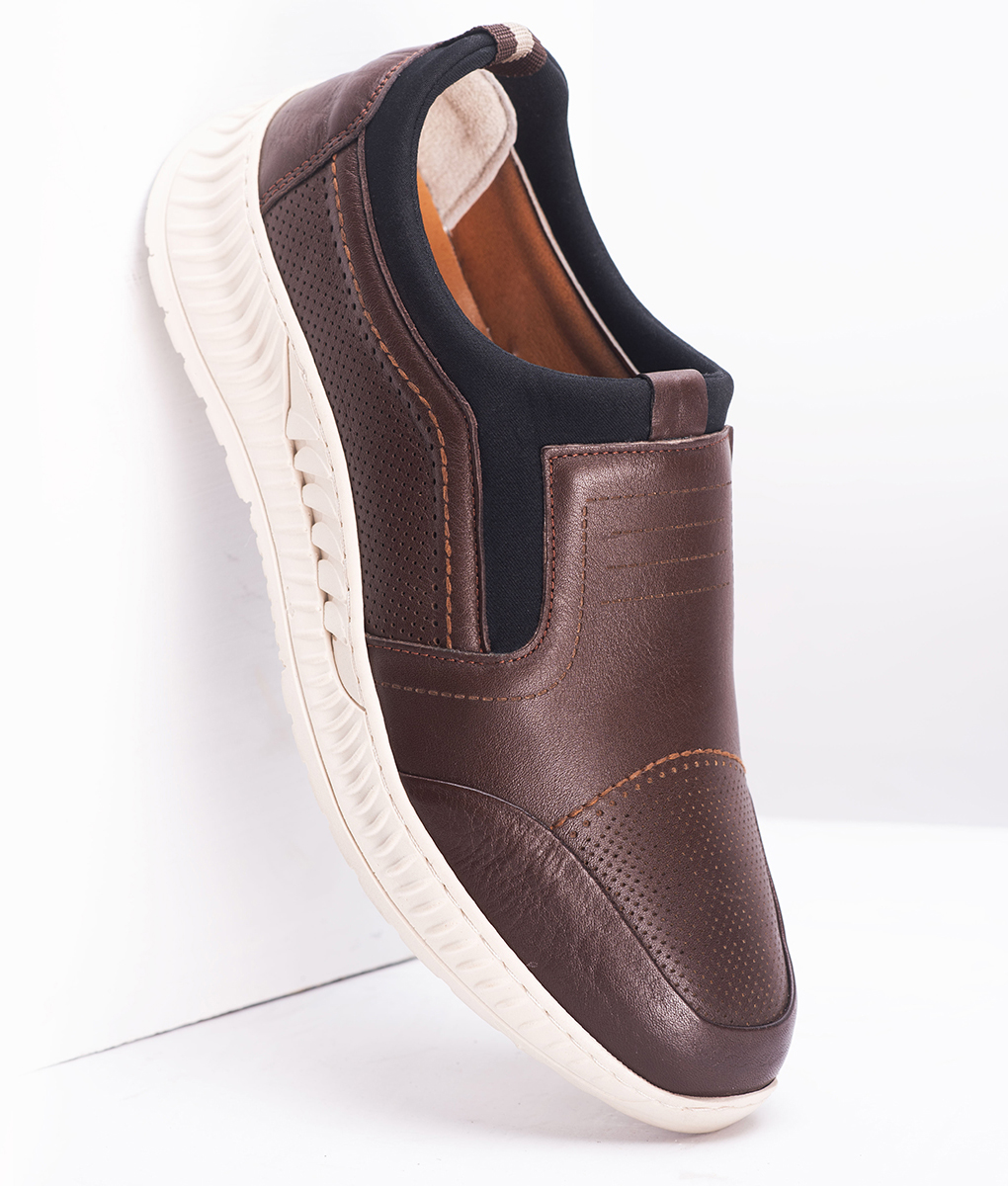 mens brown leather slip on shoes