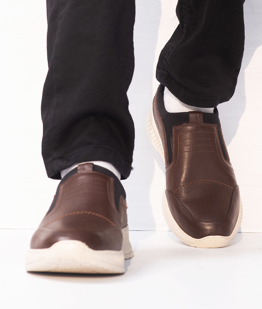 mens brown leather slip on shoes