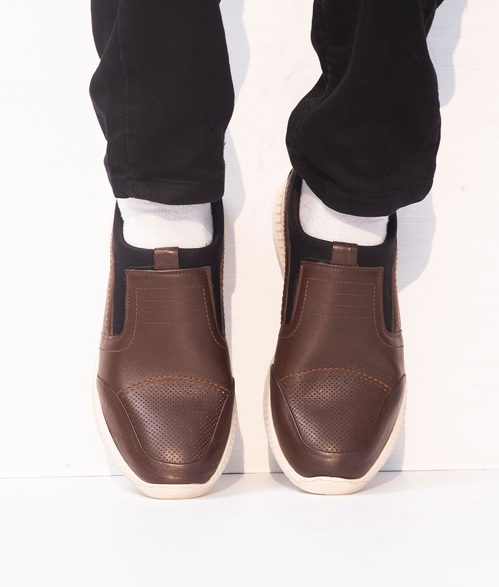 mens brown leather slip on shoes