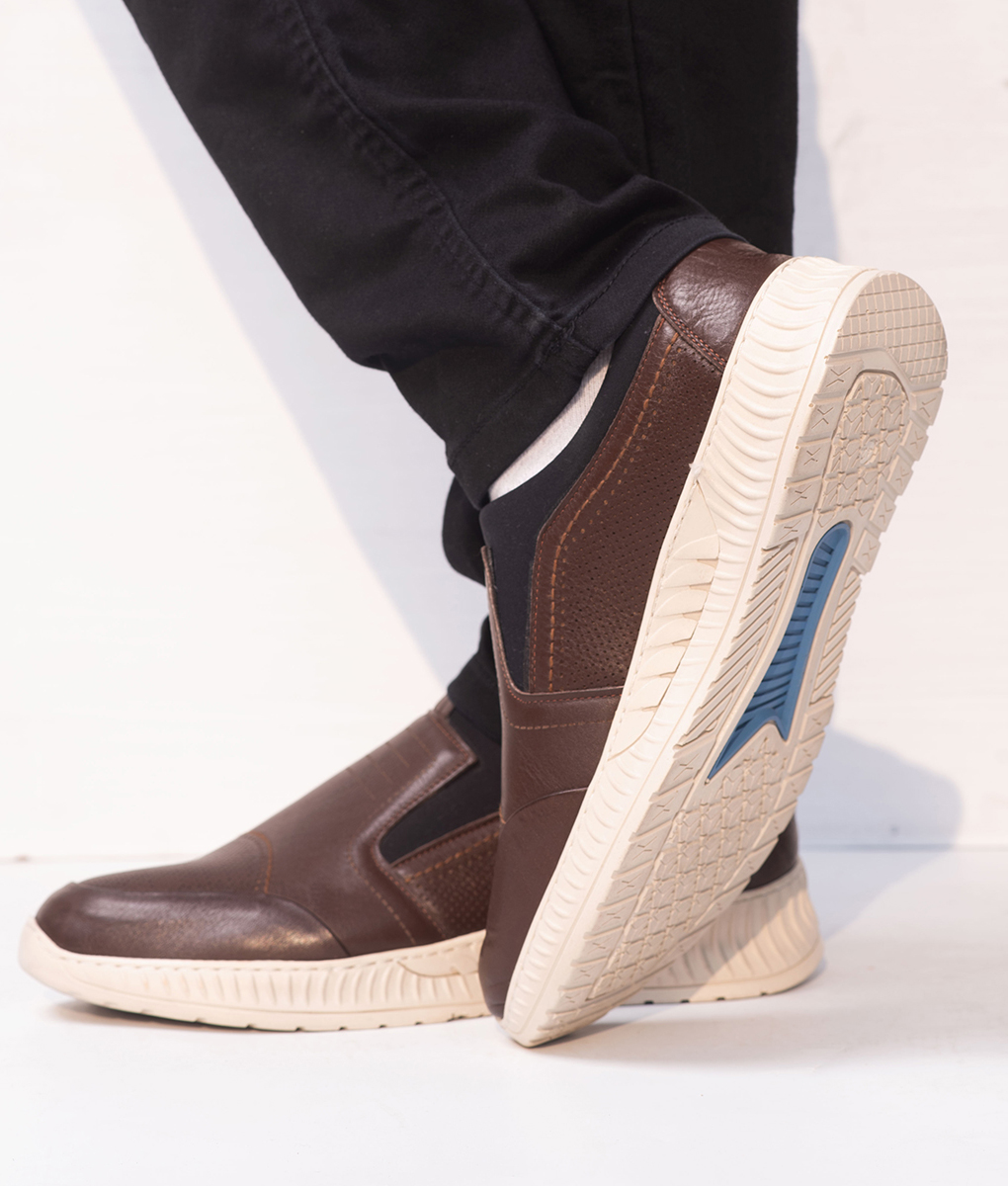 mens brown leather slip on shoes
