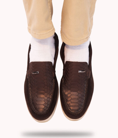 Men's Brown Suede Leather Crocodile Style Slip-on Shoes