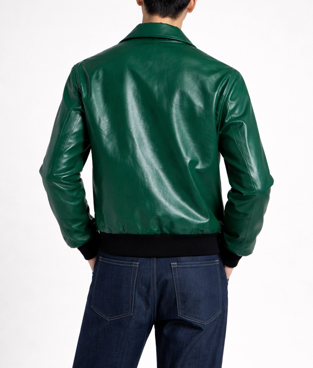 Men's Dark Green Leather Jacket | Men's Green Bomber Leather Jacket-3