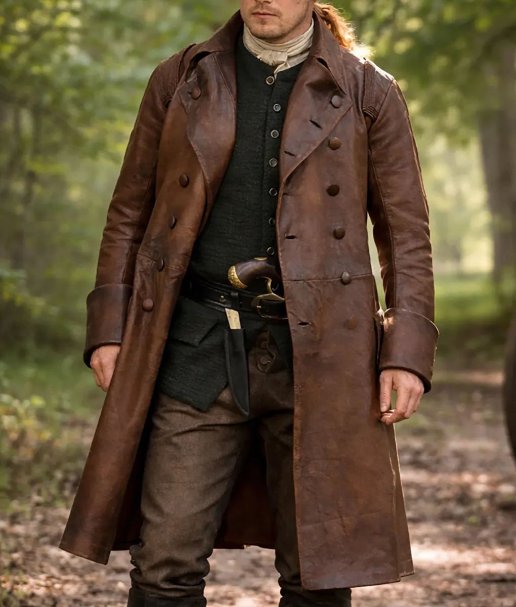 Sam Heughan Outlander Jamie Fraser Leather Coat - Front