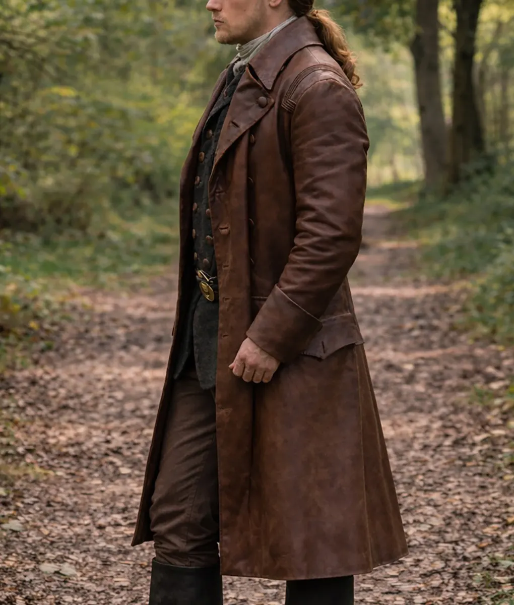 Sam Heughan Outlander Jamie Fraser Leather Coat - Side