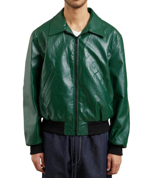 Men's Dark Green Leather Jacket - Men's Vintage Leather Jacket | Men's Leather Jacket - Front View