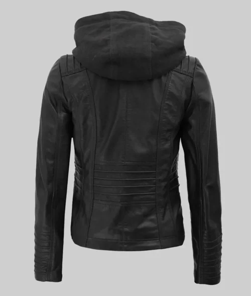 Women's Detachable Hooded Motor Bike Leather Jacket