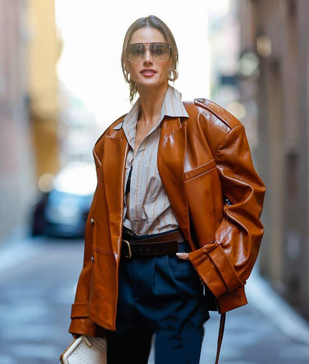 Alessandra Ambrosio Brown Leather Jacket