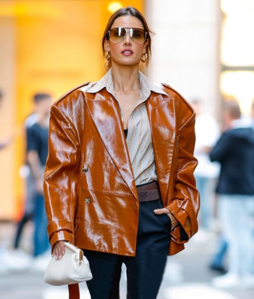 Alessandra Ambrosio Brown Leather Jacket