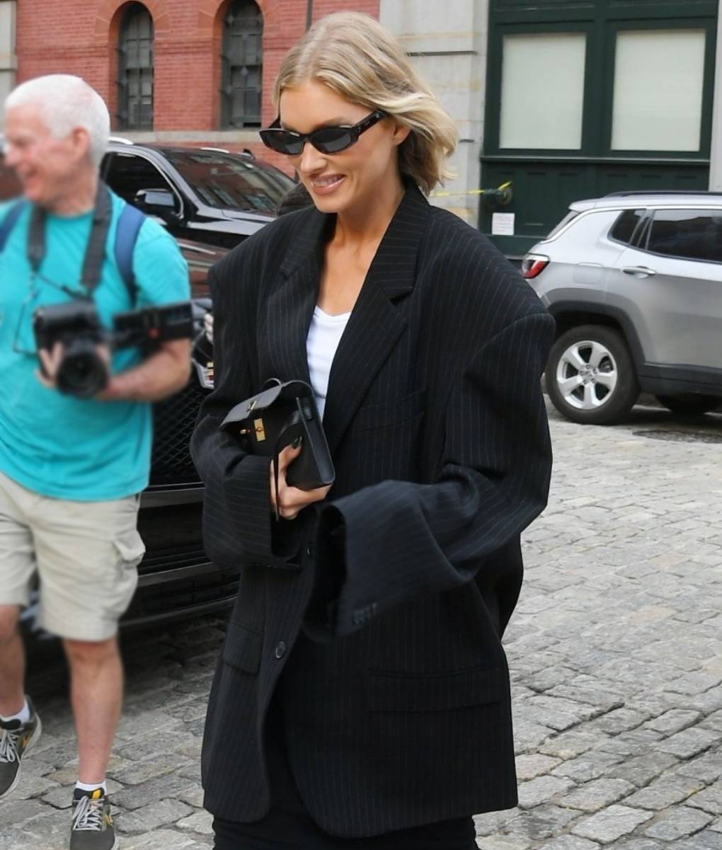 Elsa Hosk Long Black Blazer