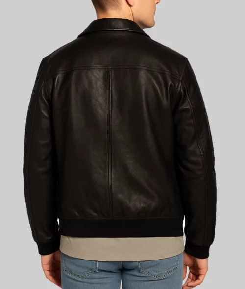 Men's Black Classic Leather Jacket-Back View