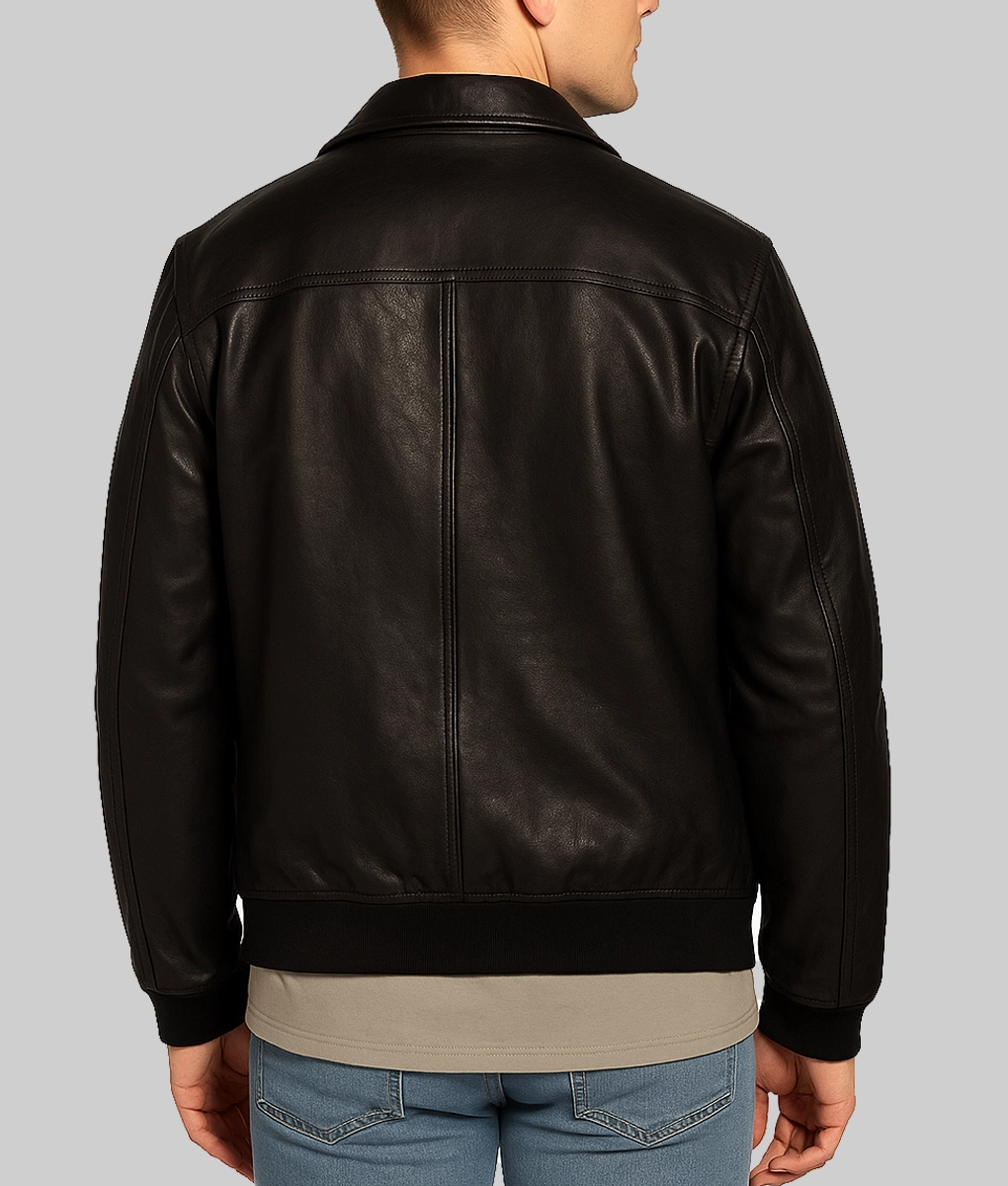 Men's Black Classic Leather Jacket-Back View