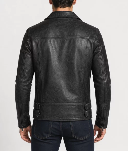 Men's Black Men's Black Distressed Leather Jacket - BackDistressed Leather Jacket - Back