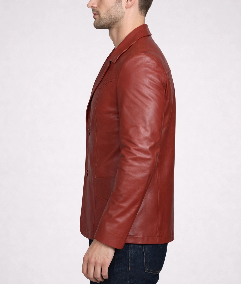 Men's Brown Leather Blazer-3