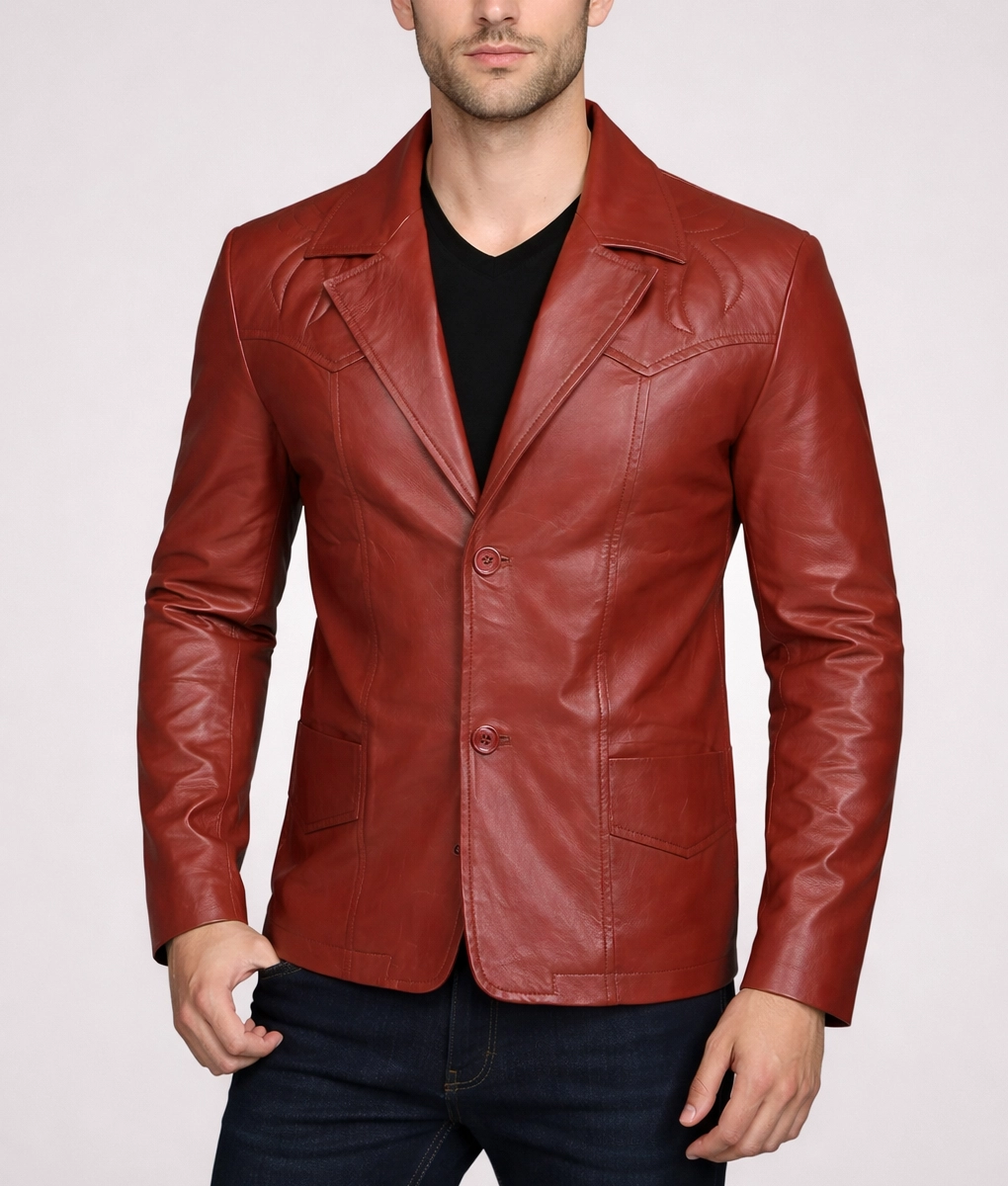 Men's Brown Leather Blazer-5