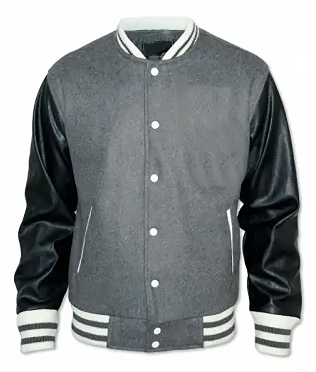 Men’s Grey Varsity Jacket The Leather City