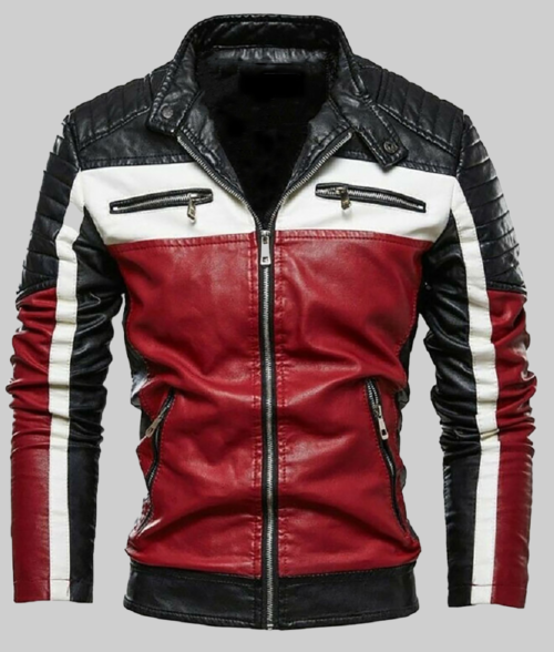 Men’s Slim Fit Black Biker Jacket-FrontView