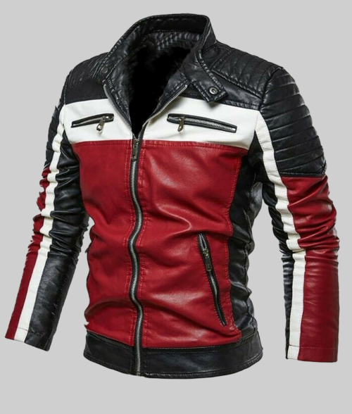 Men’s Slim Fit Black Biker Jacket-SideView