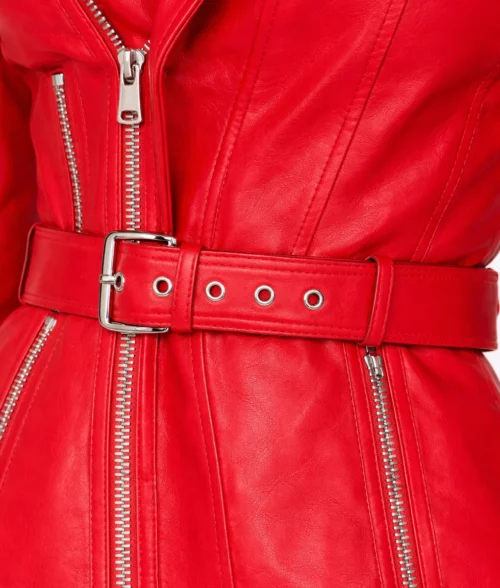 Women&rsquo;s Red Biker Leather Jacket-2