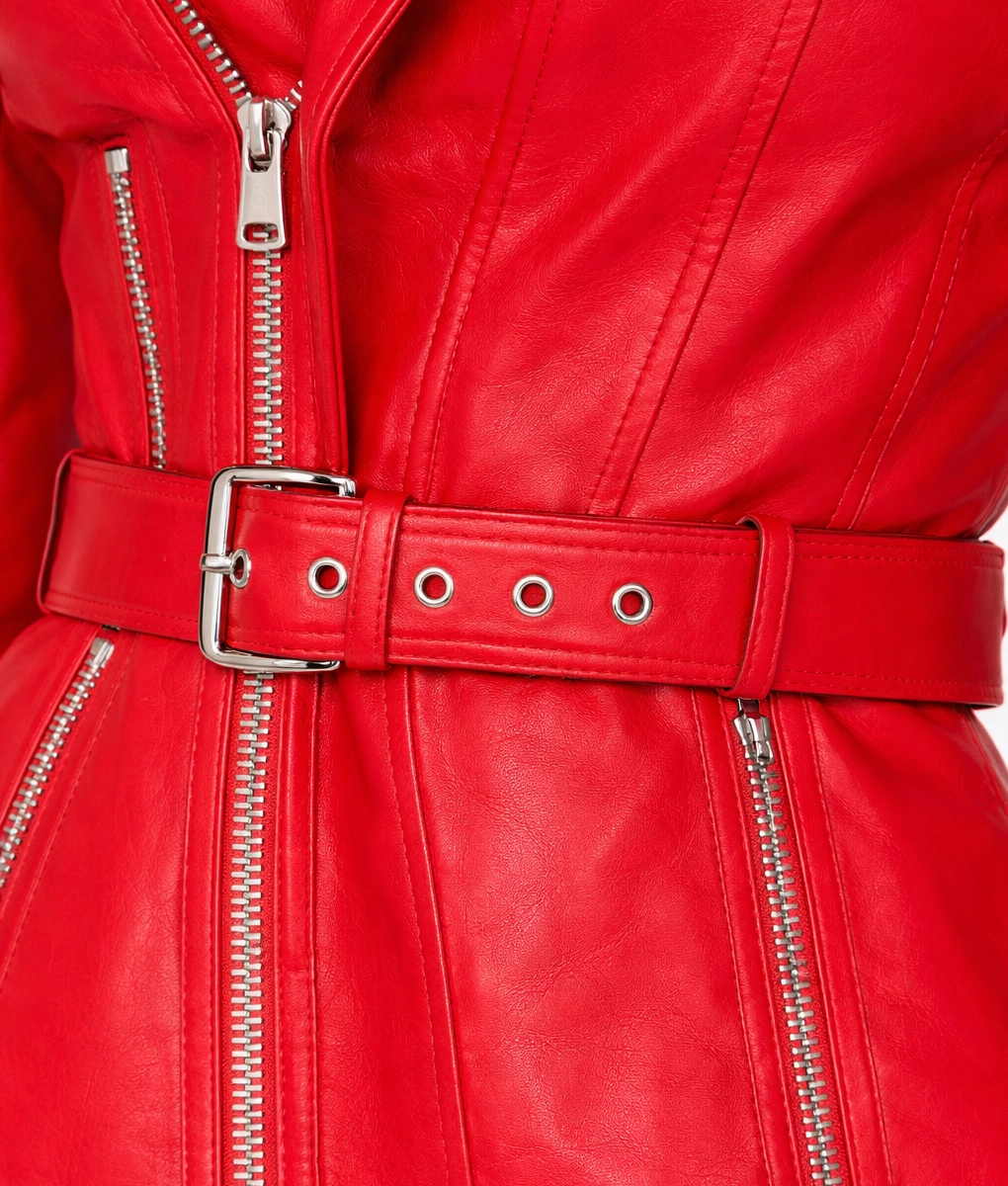 Women&rsquo;s Red Biker Leather Jacket-2