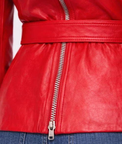 Women&rsquo;s Red Biker Leather Jacket-1