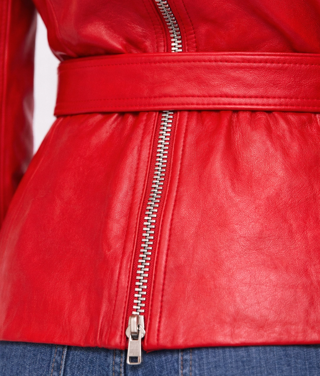 Women&rsquo;s Red Biker Leather Jacket-1