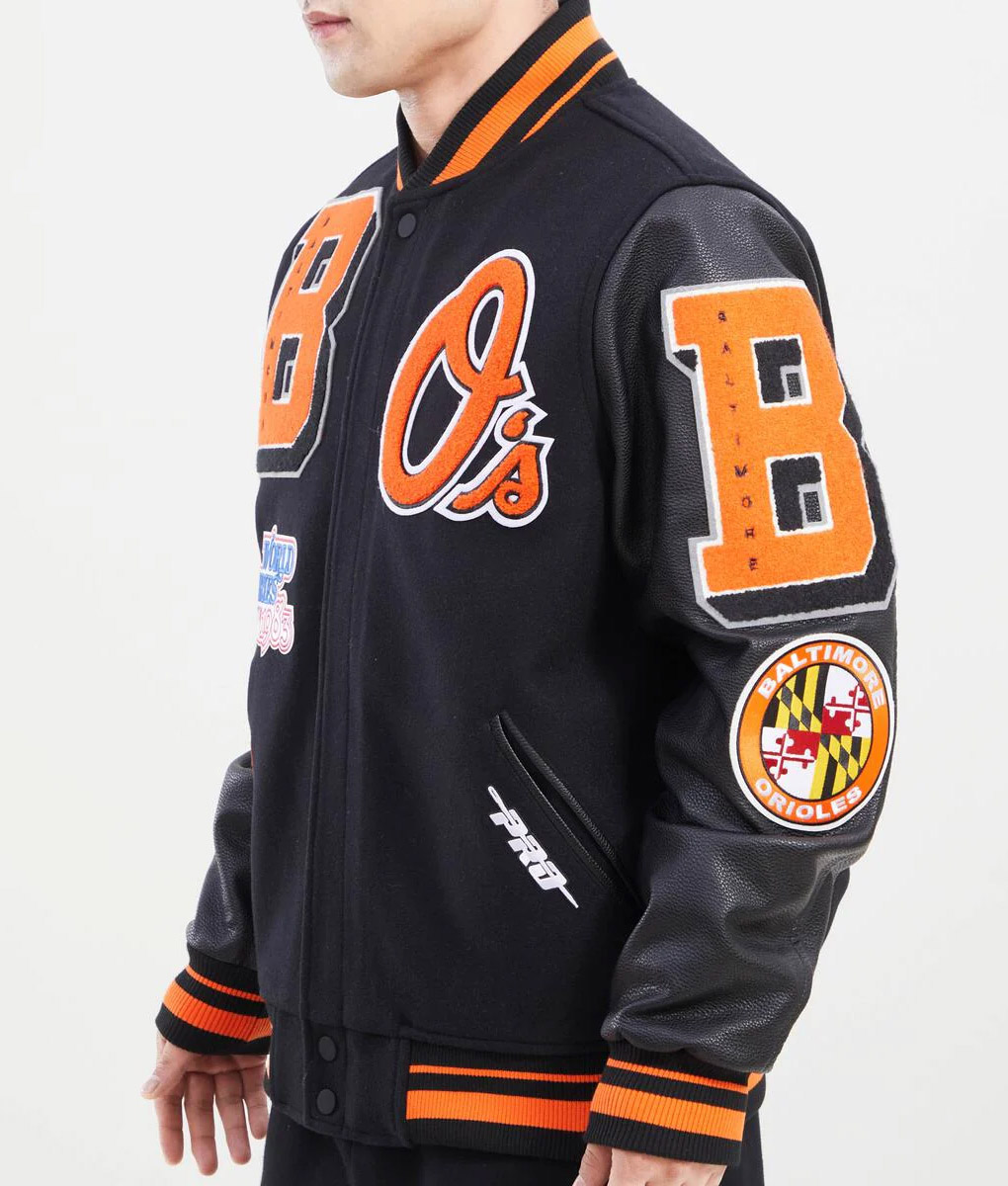 Veste universitaire satin noir Baltimore Orioles Letterman Jacket homme
