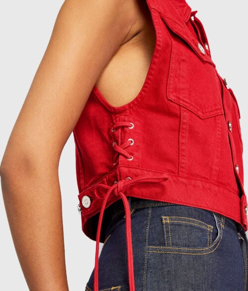 Brittany Mahomes Red Denim Vest