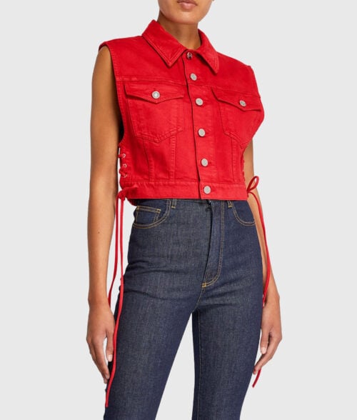 Brittany Mahomes Red Denim Vest
