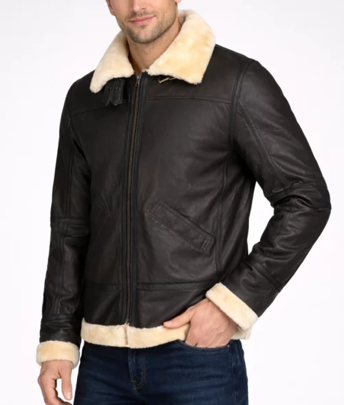 Captain B-3 Bomber Leather Aviator Jacket - Side View