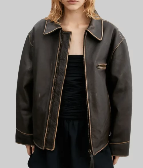 Gigi Hadid Brown Leather Jacket