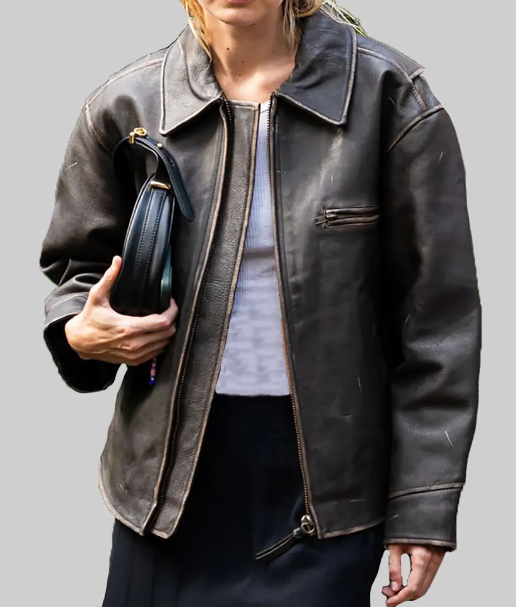 Gigi Hadid Brown Leather Jacket