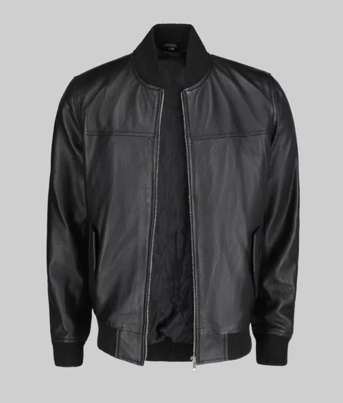 Jim Men’s Snug Fit Black Bomber Leather Jacket