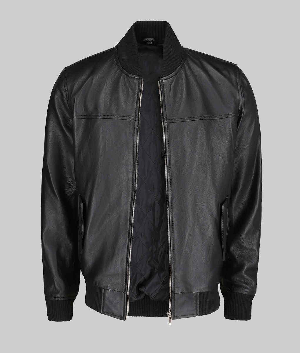 Jim Men’s Snug Fit Black Bomber Leather Jacket