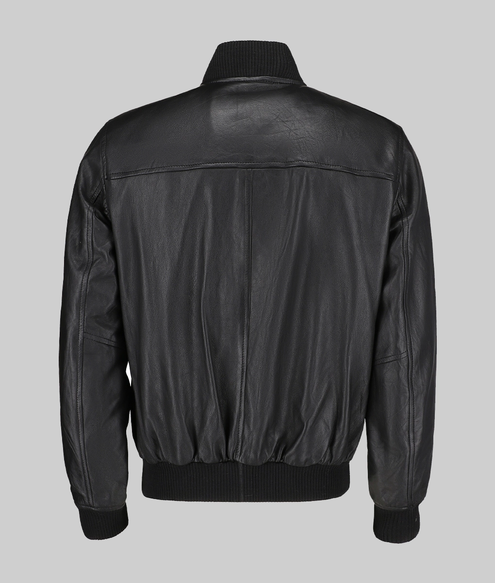 Jim Men’s Snug Fit Black Bomber Leather Jacket
