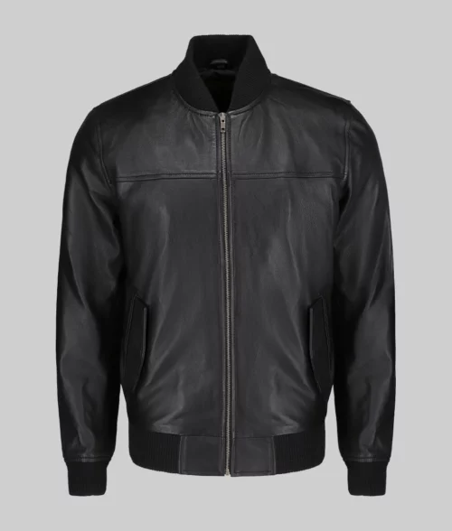 Jim Men’s Snug Fit Black Bomber Leather Jacket