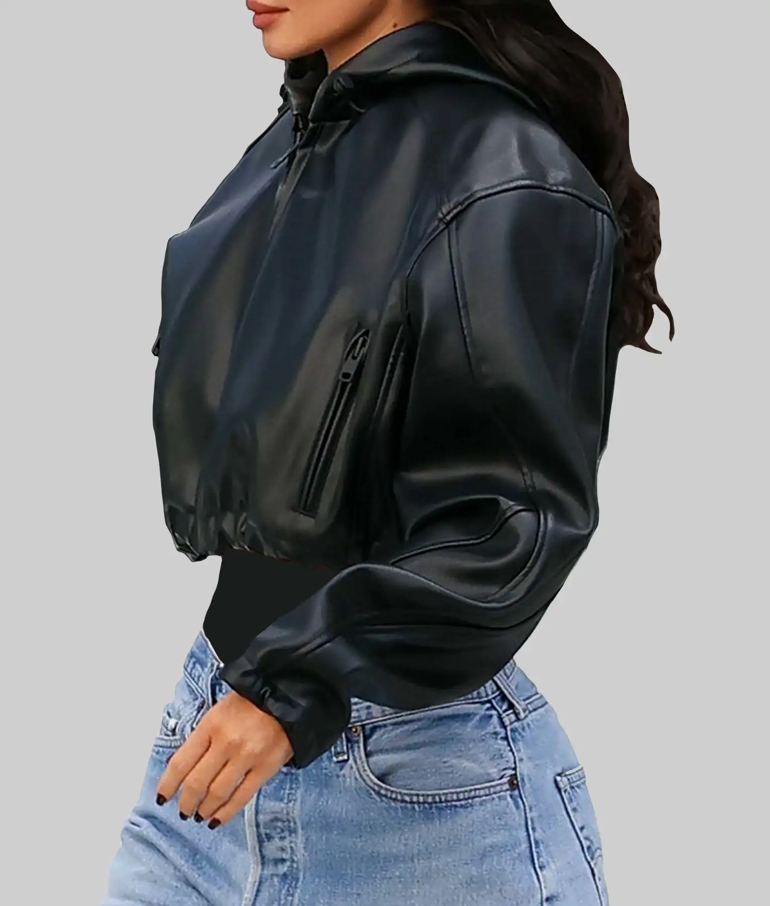 Kylie Jenner Cropped Leather Jacket - Image 3