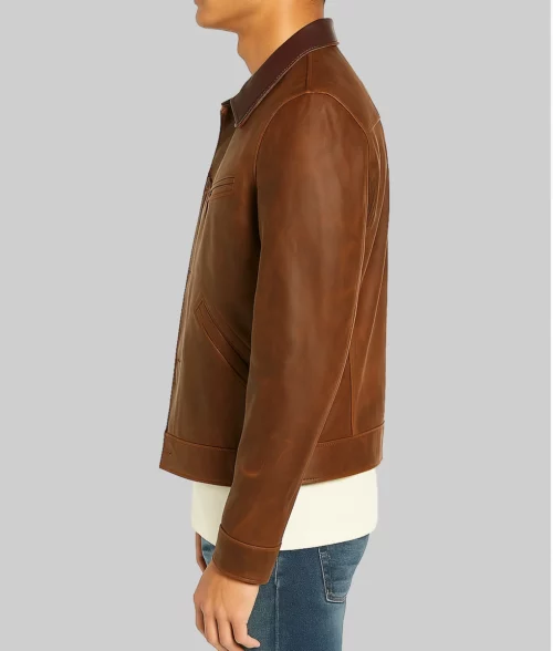Mens-Brown-Cowboy-Leather-Jacket-Side View