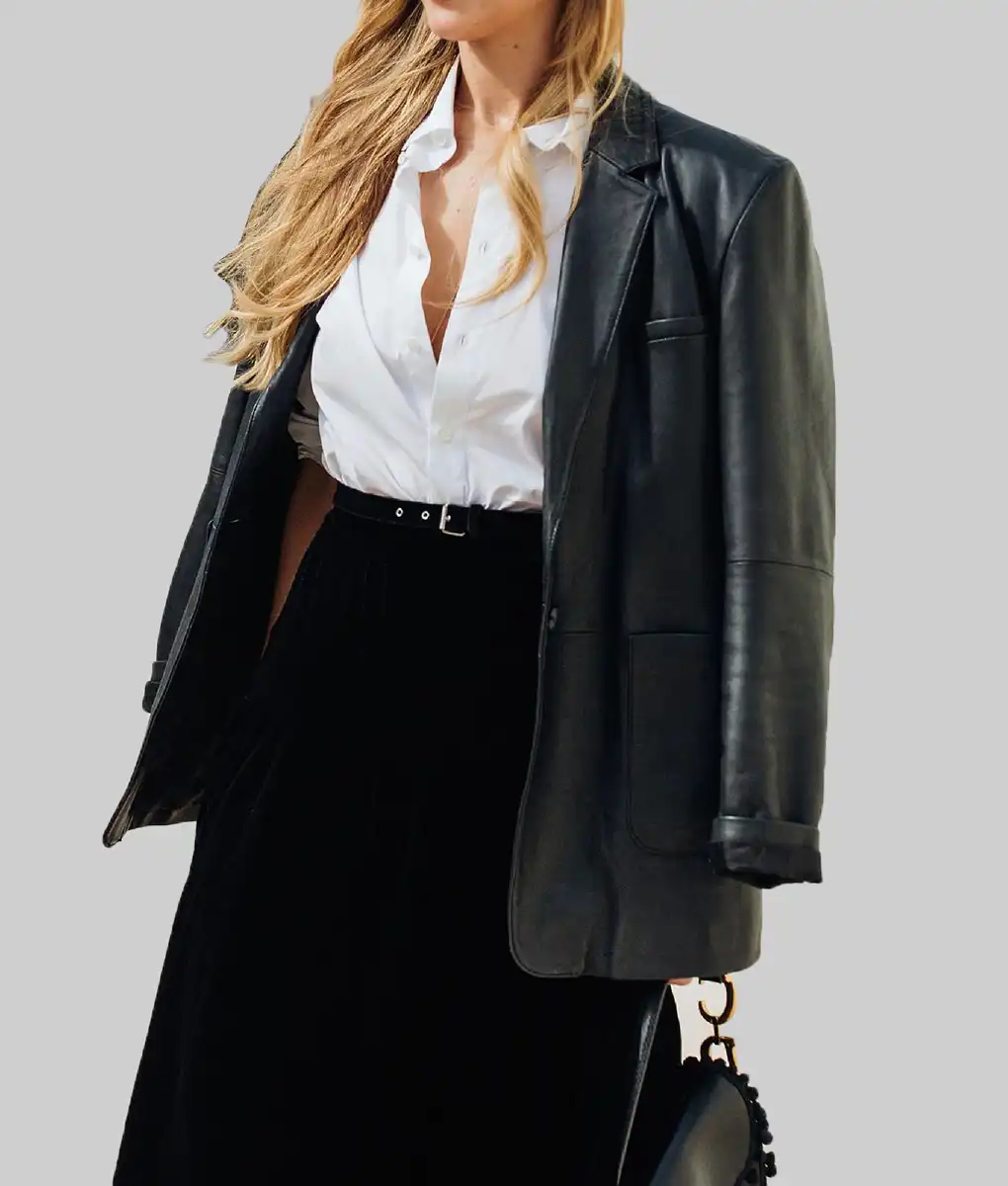 Paris Fashion Week Jennifer Lawrence Leather Blazer
