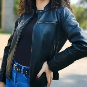 Tina Real Sheepskin Biker Leather Jacket