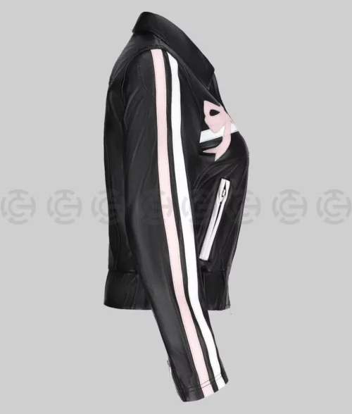 Ribbon-Tie Faux Leather Jacket black