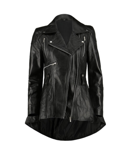 Women's Peplum Waist Black Biker Jacket