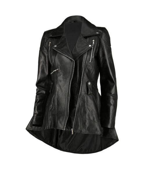 Women's Peplum Waist Black Biker Jacket