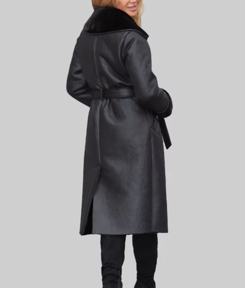Amanda Holden Black Leather Fur Coat - Back