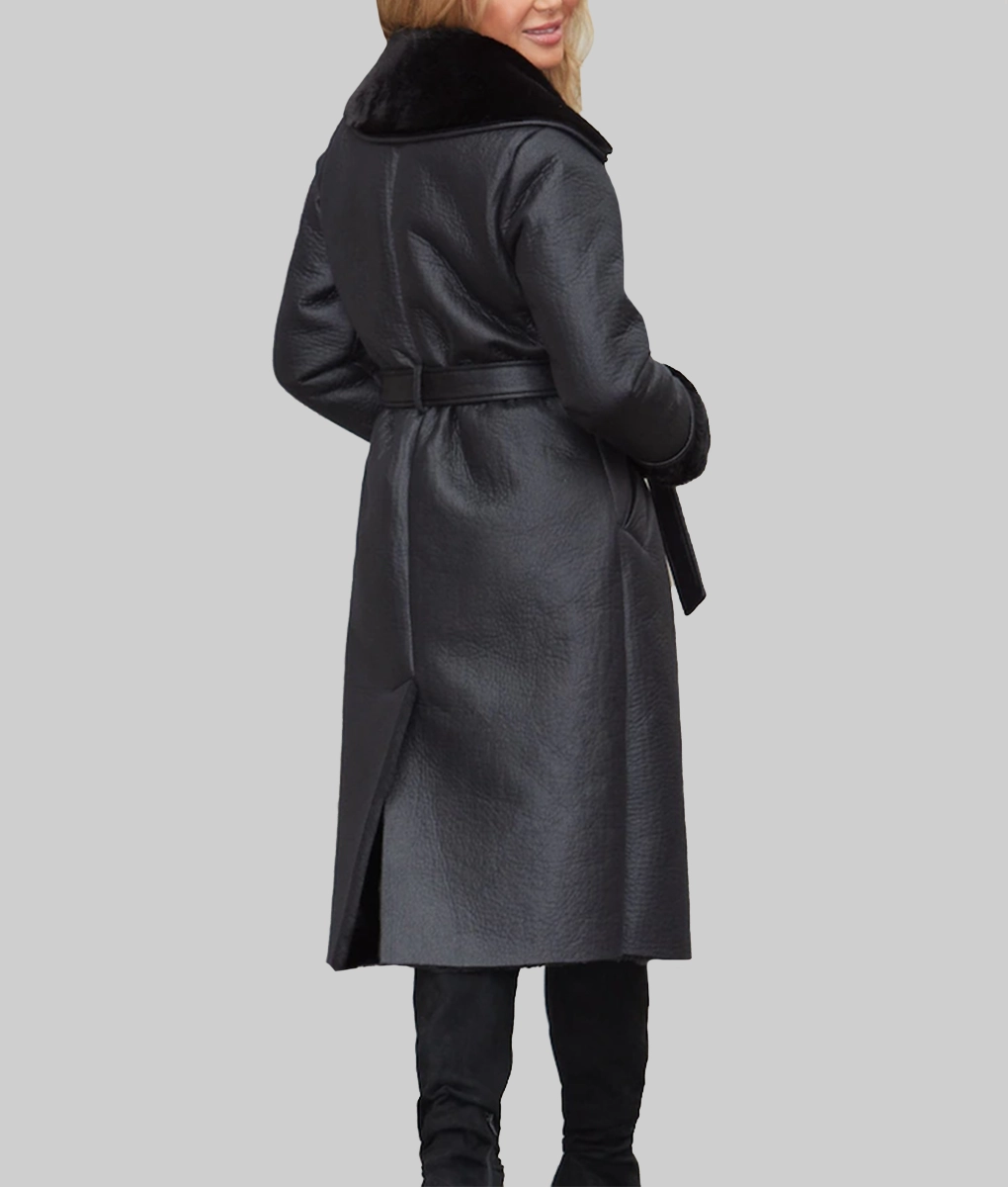 Amanda Holden Black Leather Fur Coat - Back