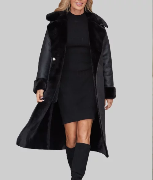 Amanda Holden Black Leather Fur Coat - Front