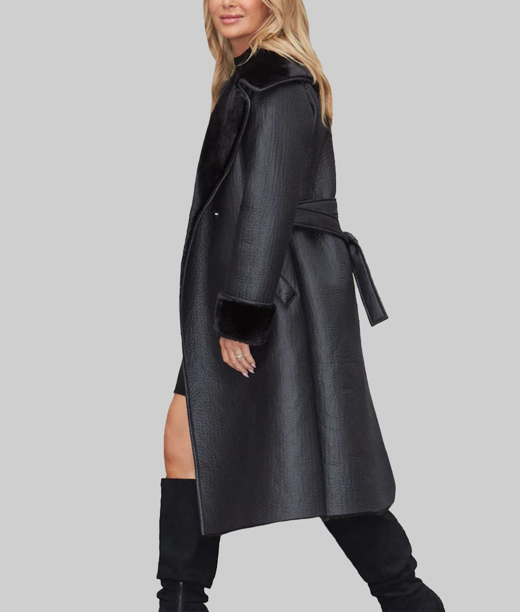 Amanda Holden Black Leather Fur Coat - Side