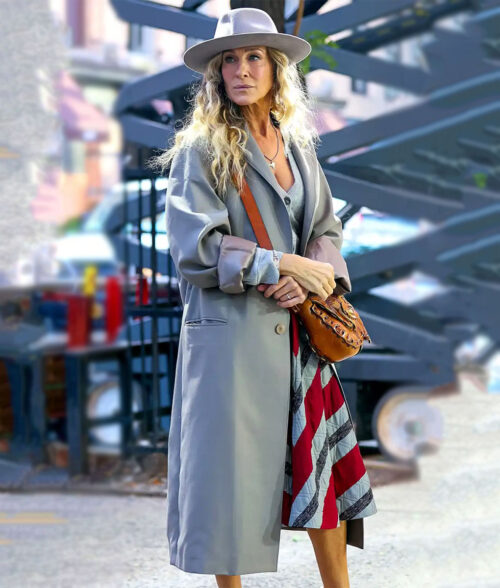 And Just Like That Carrie Bradshaw Grey Coat Sarah Jessica